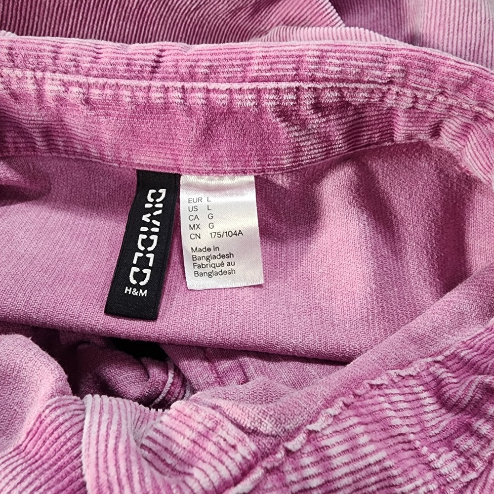 H&M Divided Womens Pink Corduroy Oversized Button Down/ front pock Shirt Large L - Picture 5 of 10